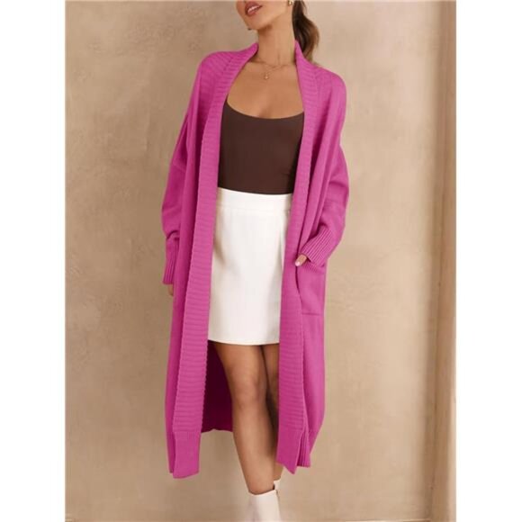 Womens Long Cardigan Sweaters with Pockets Dark Pink - Picture 4 of 5